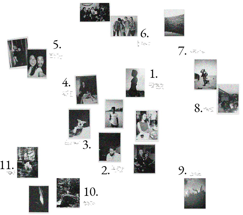 A collection of black and white instax photos.